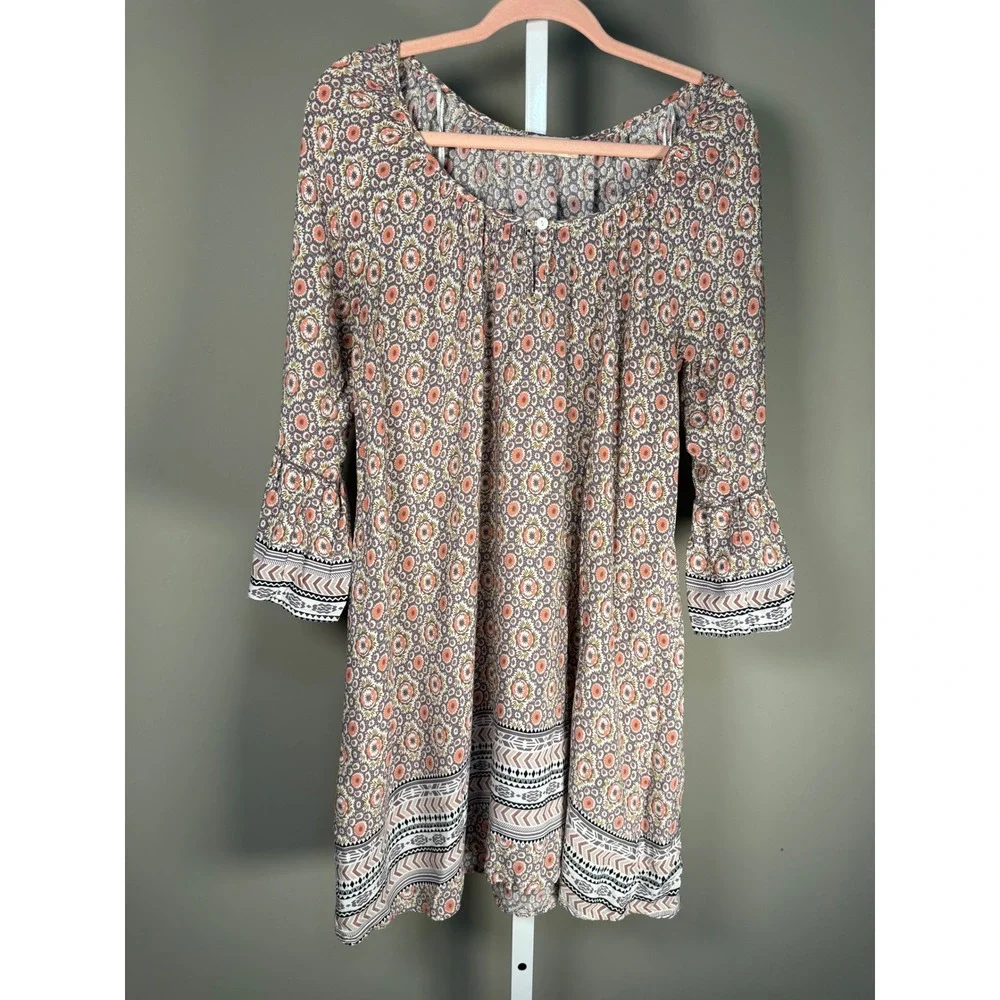 Altar'd State Boho Floral Bell Sleeve Babydoll Mini Dress Bohemian M - Picture 3 of 10